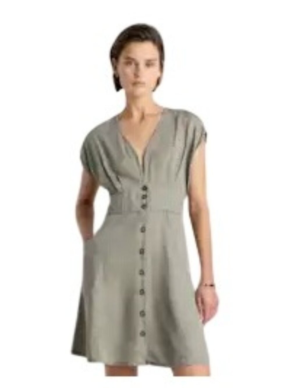 Quince Vintage Wash Tencel Button Front Dress Back Tie Sz Large NWT Defect READ